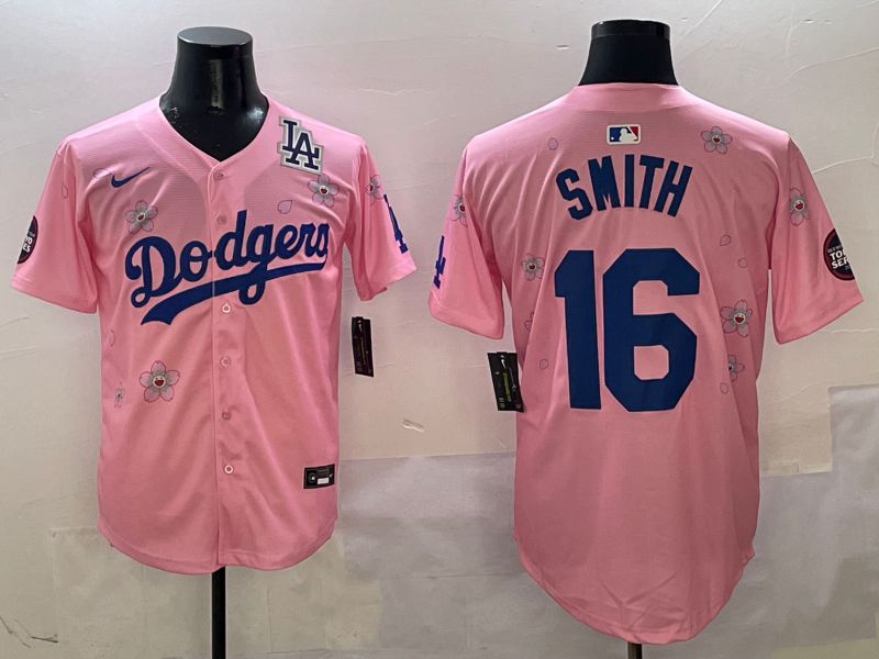 Men Los Angeles Dodgers #16 Smith Pink Sakura Edition 2025 Nike MLB Jersey style 9->los angeles dodgers->MLB Jersey